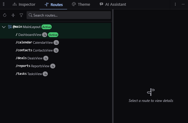 L'arbre de routes avec un badge d'accès sur chaque route